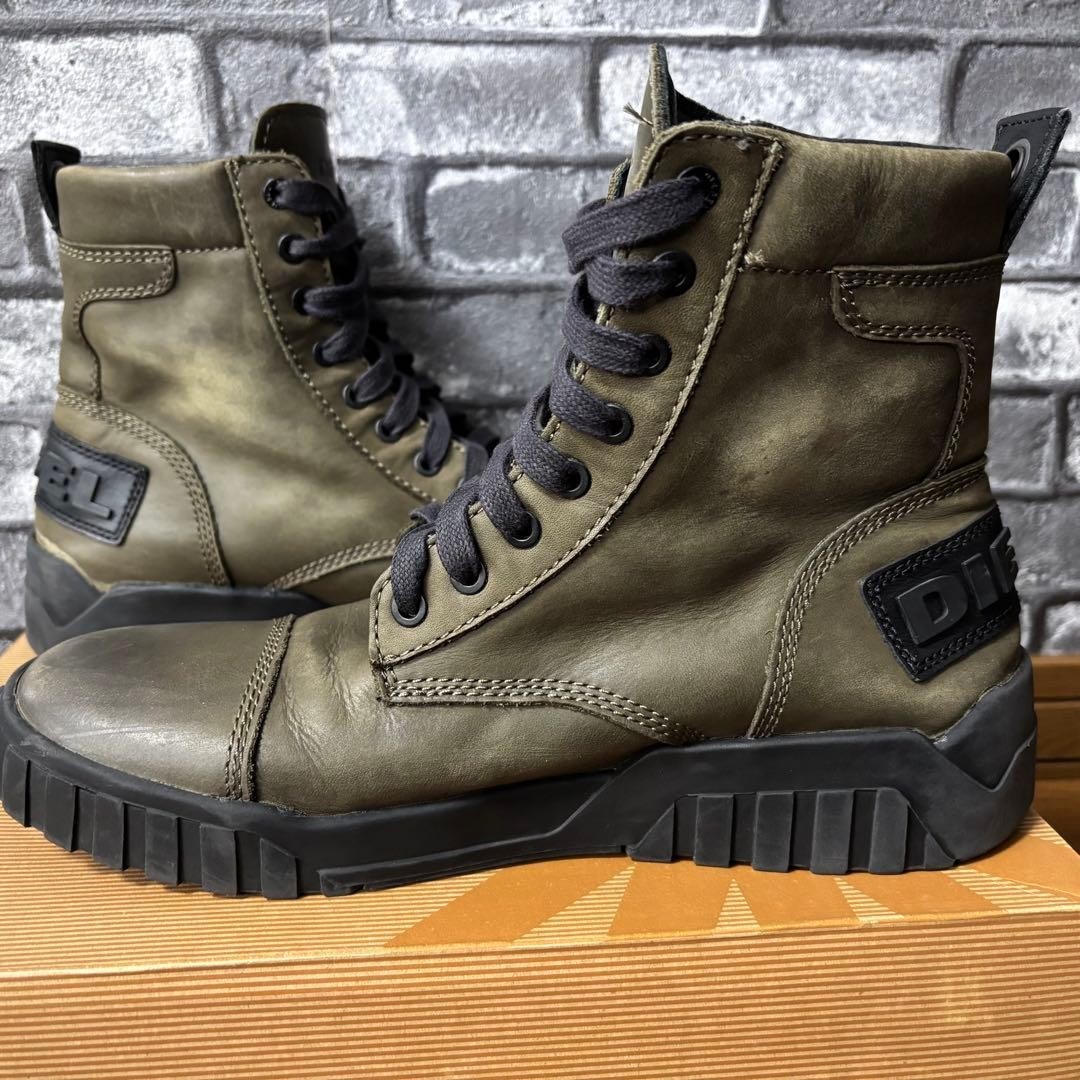 DIESEL H-RUA AM Olive Night Military Boots 27cm Genuine Leather Wide Japan thumbnail 7