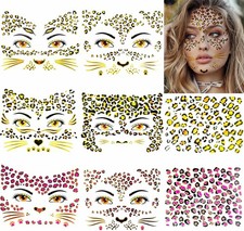 8 Sheets Gold Glitter Leopard Face Temporary Tattoos Stickers, Glitter Fake C...