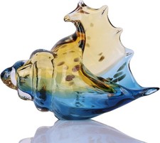 Hand Blown Glass Conch Statues, Blue and Amber Glass Art Figurines,