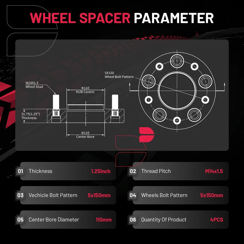4x 1.25" 5x150 Hubcentric Wheel Spacers fits Toyota Tundra Lexus LX470 LX570 Foto 3 de 4