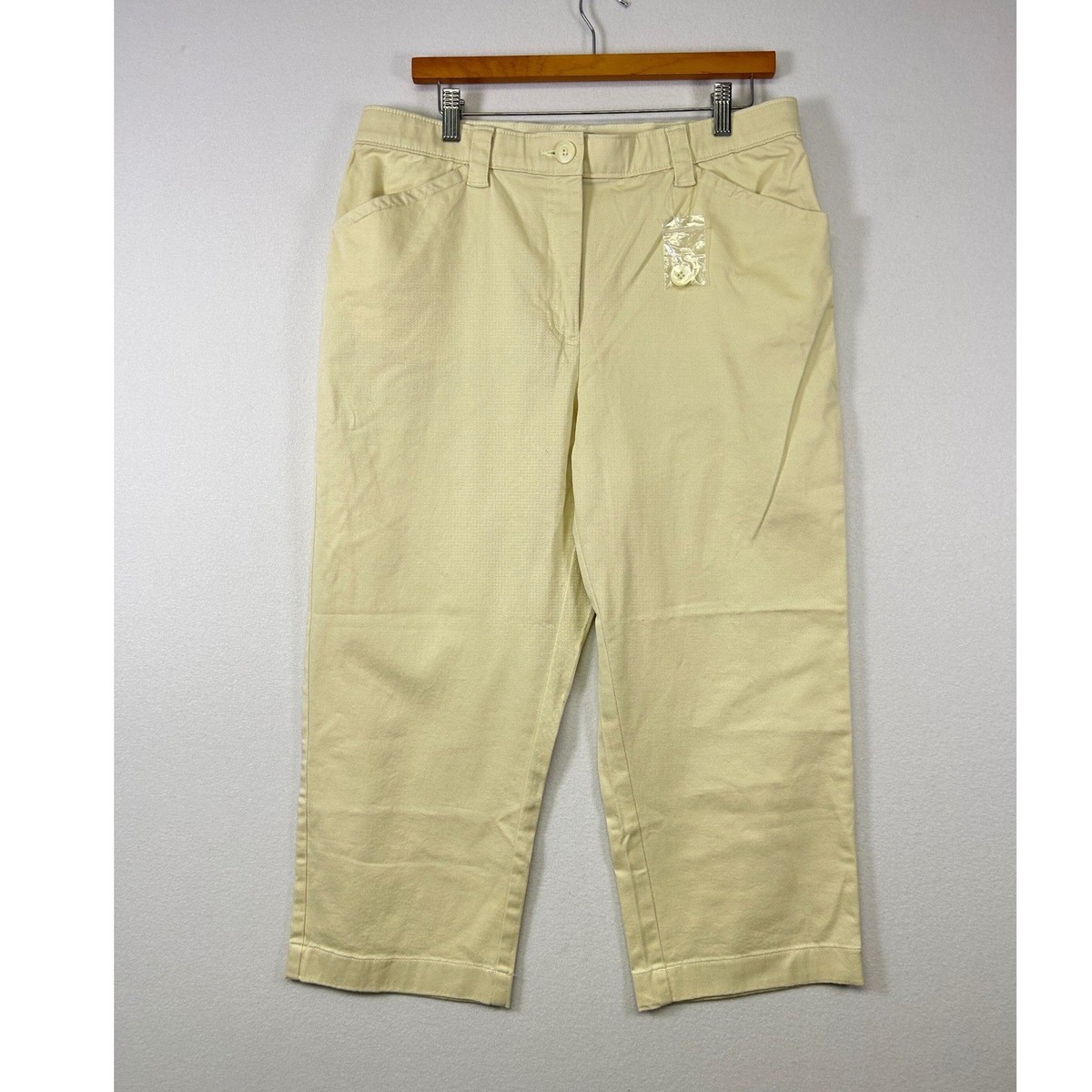 L.L.Bean Classic Fit Chino Pants Womens 16 Cream Cropped Stretch