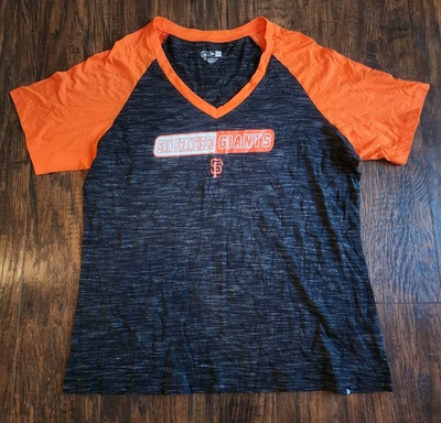 #ad Women#x27;s New Era Black San Francisco Giants Space Dye Raglan V Neck T Shirt 1X $13.50