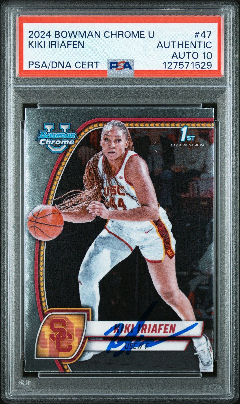 Kiki Iriafen Signed 2024-25 1st Bowman University Chrome Refractor PSA Auto 10