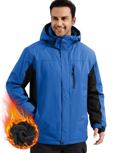 Men's Waterproof Ski Snow Jacket Fleece Lined Warm Winter Rain Jacket with Ho...