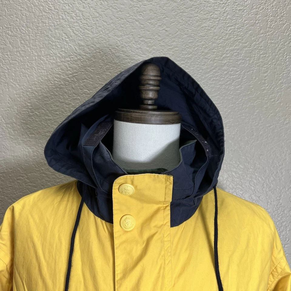 Nautica Jacket Adult Yellow Navy Green Reversible Hidden Hood Snap Zip XL - Image 3 of 4