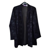 Black Floral Lightweight Long Open-Front Cardigan Size M
