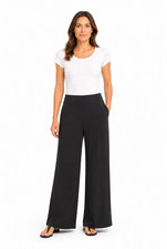 three dots Black Solid Wide-Leg Women's Pants Pull-On Stretch 29.5" XL