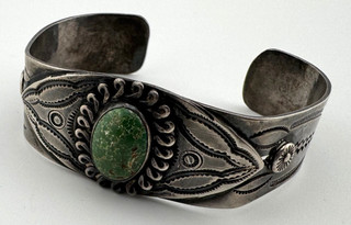 Native Cuff Bracelet Sterling Silver Vintage Turquoise 36.6g