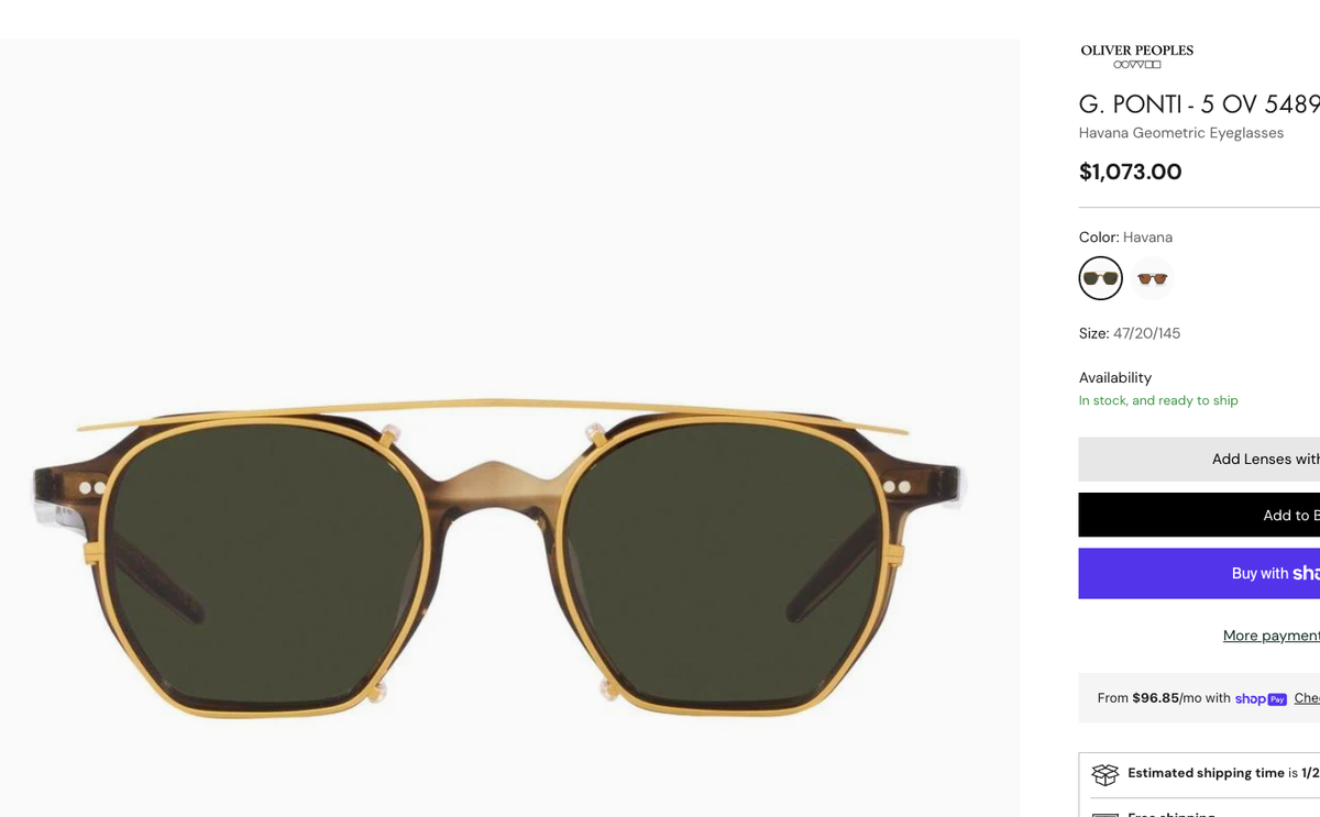 Oliver Peoples Gio. PONTI - 5 Geometric Eyeglasses 47mm+ Clip-on G