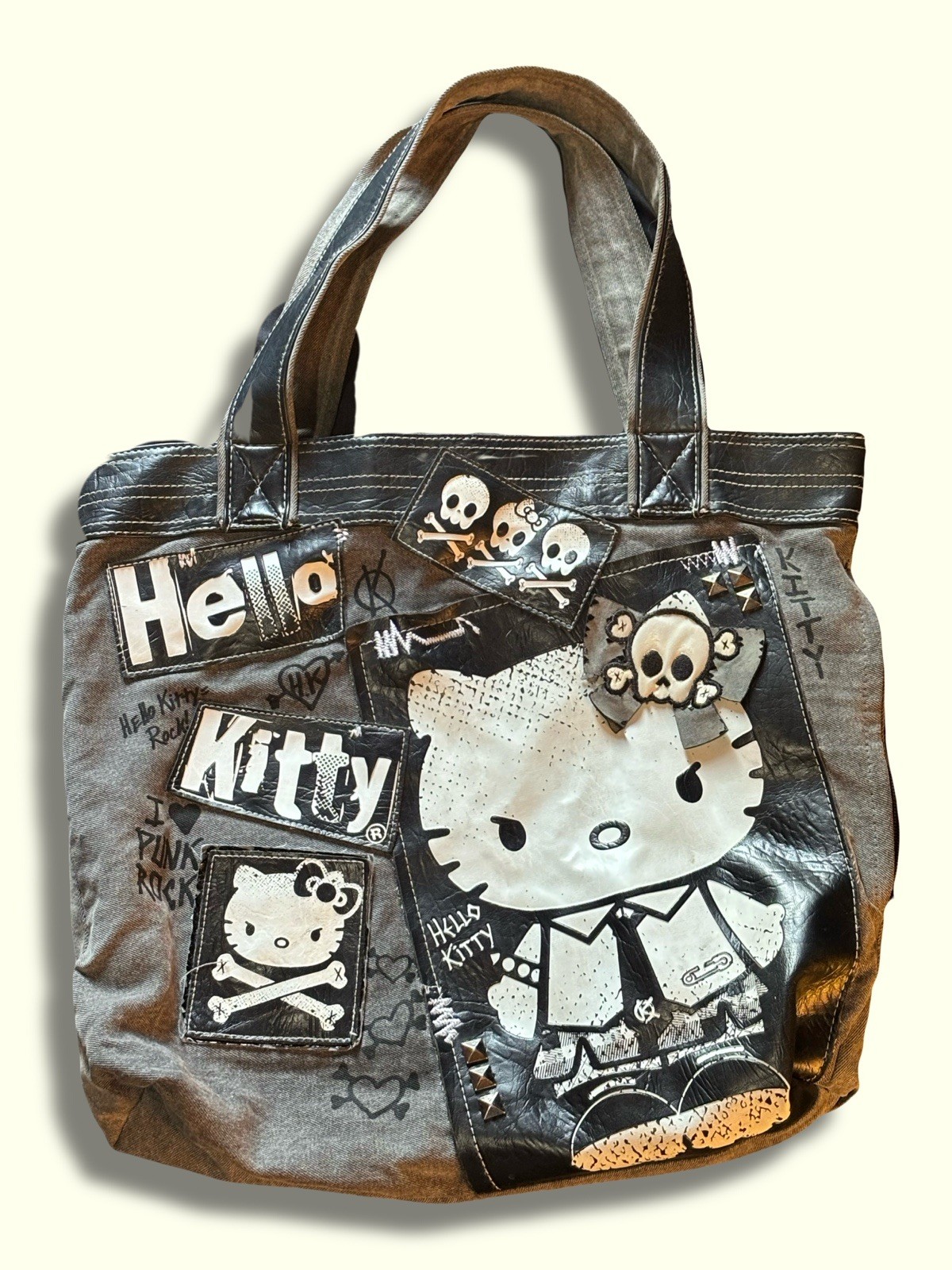 Rare Hello Kitty 2012 Graphic Patchwork Punk Loun… - image 1
