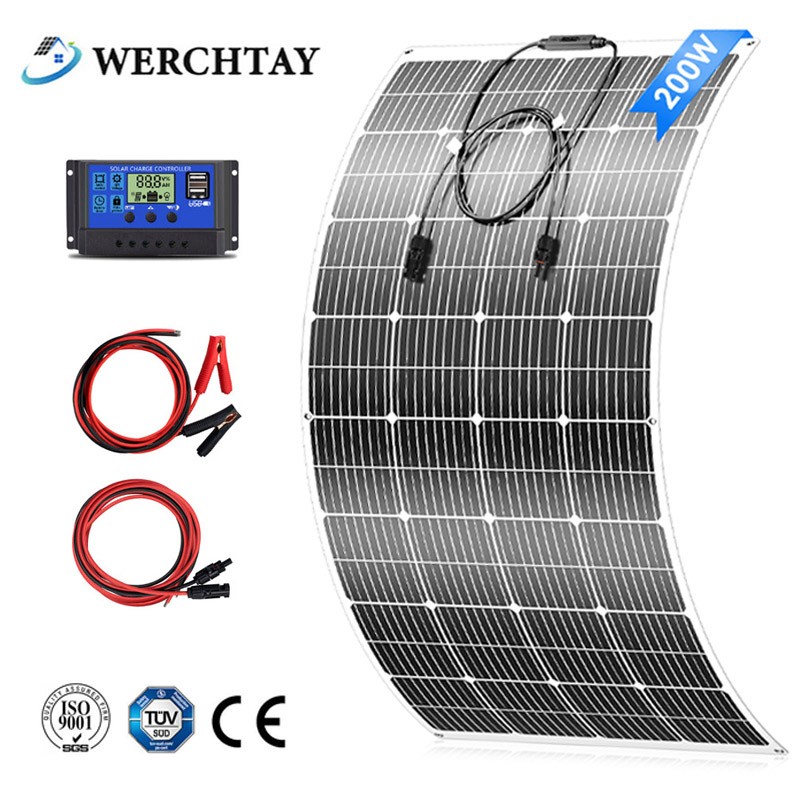 200W Flexible Solar Panel Kit 12V Mono Battery for Caravan RV Boat Camper Van 
