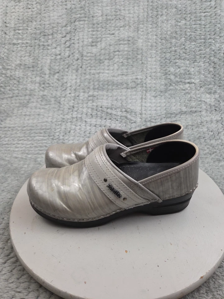 Женские сабо Sanita серые лакированная кожа размер 38/7,5 без шнуровки комфортная рабочая обувь - Изображение 2 из 4
