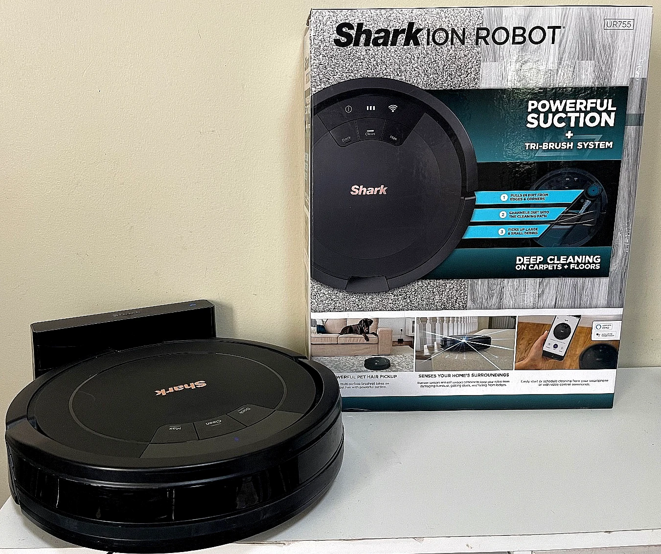 Shark ION Robot Vacuum, Wi-Fi Connected With Bonus Dual Edge Side Brushes, Black