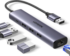 UGREEN USB to Ethernet Adapter, 5 in 1 USB Hub with Ethernet, Plug and Play, Mul