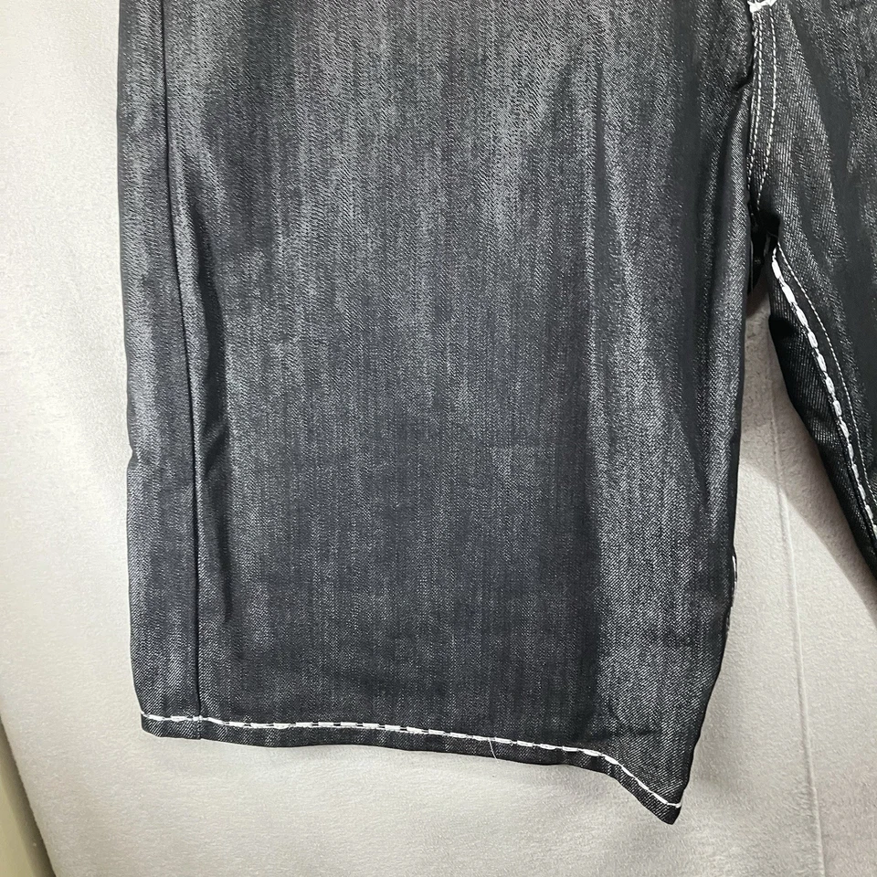 Pantalones Cortos Jean Vintage Y2k Sueltos Pierna Ancha Hip Hop Lavado Negro 41x14 14" Abierto Foto 4 de 4