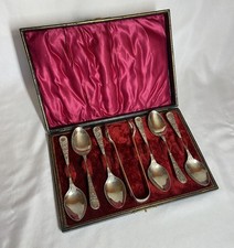 Vintage Silver-Plated Teaspoons (6) and Sugar Tongs in Original Box