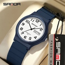 SANDA Damen Uhr Blau 36mm Quarz 5Bar Wasserdicht Silikon Sport