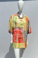 Vintage CITRON Santa Monica oriental top blouse Sz L Chinese wedding party print