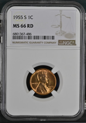BU ROTE GEM 1955-S Lincoln Weizen Penny Cent. NGC MS66RD