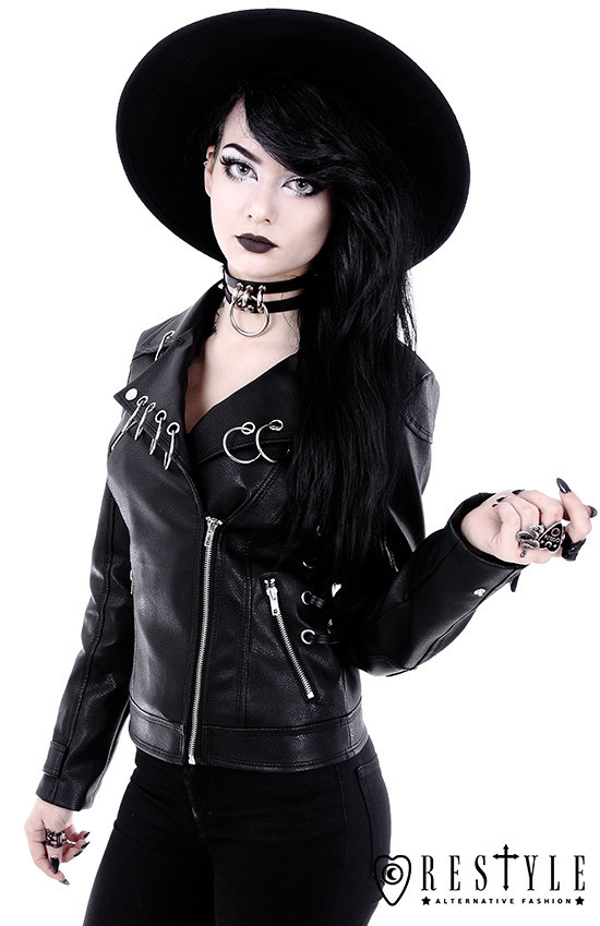 ジャケット・アウター used leather biker jacket grunge gothic Restyle Pierced Biker Black Vegan Punk Emo Rocker Goth NuGoth