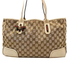 GUCCI GG Canvas Leather Princy Tote Bag Sherry Line Ribbon Purse Authentic