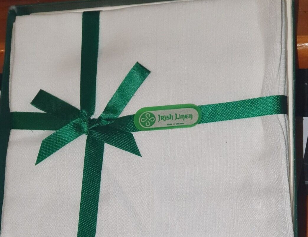 Vintage 3 x Irish White Linen Men's Hankies Unused with Hand Rolled Hem