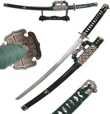 40" Two Tone Green Samurai Ninja Katana Tactical Japanese Sword with Stand