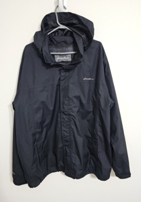 Eddie Bauer Anorak Hooded Full Zip Jacket Black Men 2XL  Embroidered Spellout 
