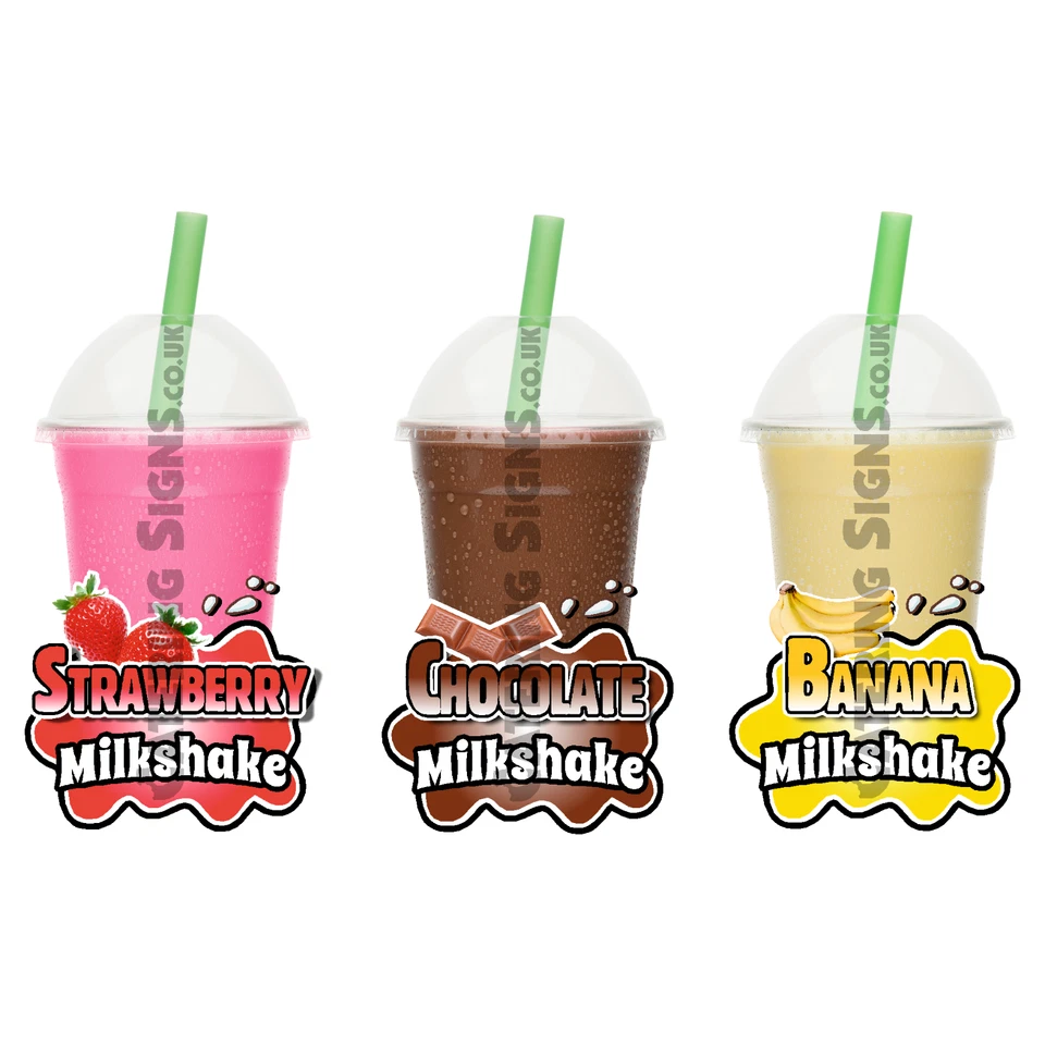 Milkshake Flavour Stickers - Set of 3 Strawberry, Chocolate, Banana - Ice Cream
