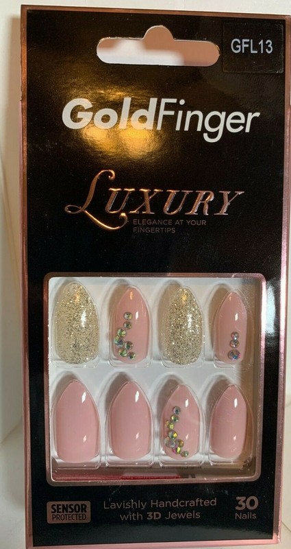 LOT of 3  Gold Finger Nails Medium Pink Jewel Almond Glitter Silver luxury