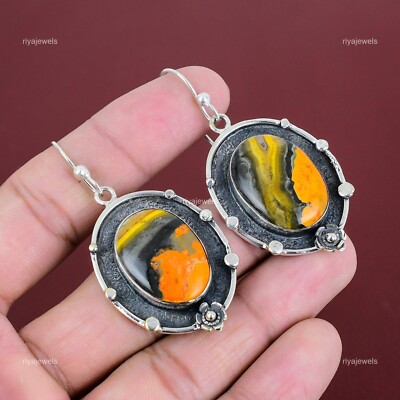 Christmas Deal Natural Bumble Bee Jasper Sterling Silver Drop Earrings Jewelry