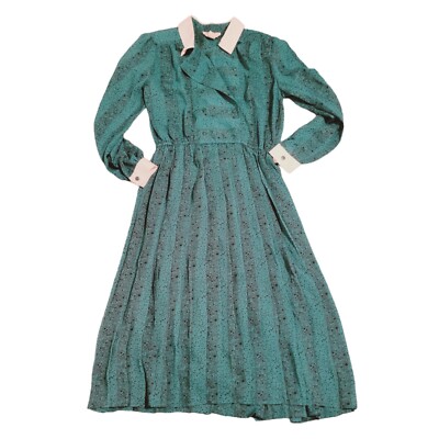 Vintage BGB Green Dress Women SZ 14 bishop sleeve collared career Business  | eBay