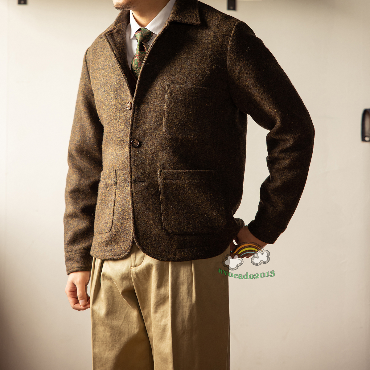 Red Tornado French Work Jacket Winter Warm Men's Wool Tweed