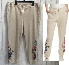 Johnny Was Ardell Metallic Thermal Joggers Pants NWT XXL Embroidered Drawstring
