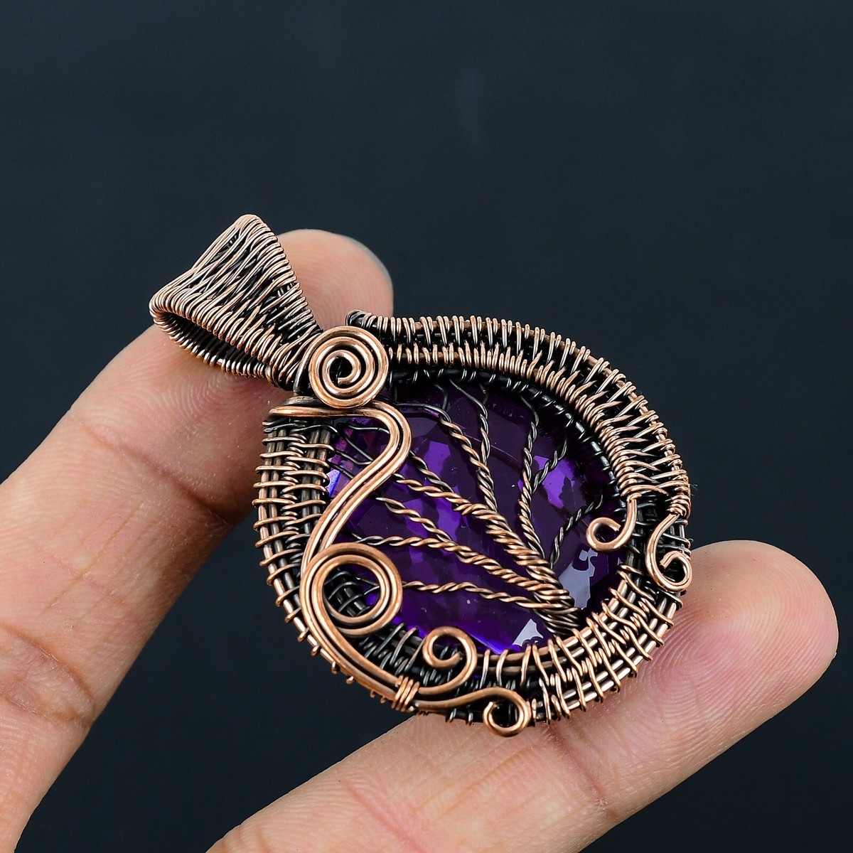Tree Of Life Amethyst Gemstone Copper Wire Wrapped Gift Pendant