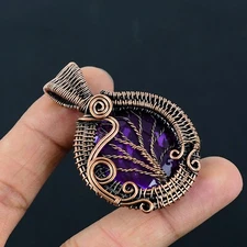 Tree Of Life Amethyst Gemstone Copper Wire Wrapped Gift Pendant Jewelry LC-260