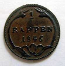 SWITZERLAND - Canton of SCHWYZ - 1 Rappen 1846- XF