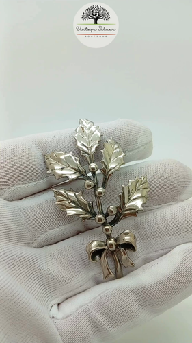Vintage Italien Fait à la Main Véritable Argent Holly Vie Taille Noël Décoration - Vidéo 1 sur 1