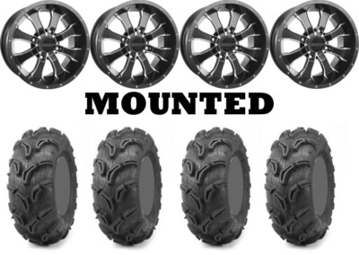 Kit 4 Maxxis Zilla Tires 28x9-14/28x11-14 on Raceline A77 Mamba Black Wheels IRS