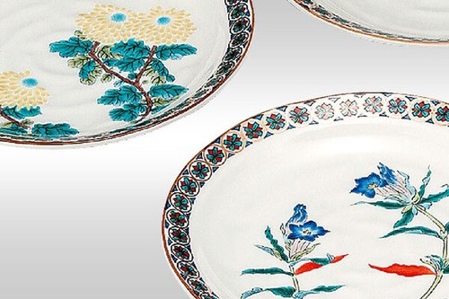 Kutani yaki ware Japanese sarving plate dish set of 5 Kinran Komon 5flower Japan - Picture 2 of 5