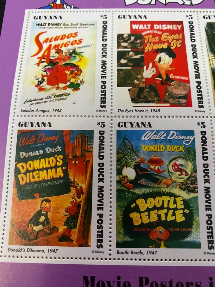 PÓSTERS DE PELÍCULAS DE COLECCIÓN DONALD DUCK DISNEY HOJAS DE SELLOS + sht 6 MNH '93 Foto 3 de 4