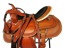 Trail Western Saddle Pleasure Horse Genuine Leather Tooled Tack Set 15 16 17 18