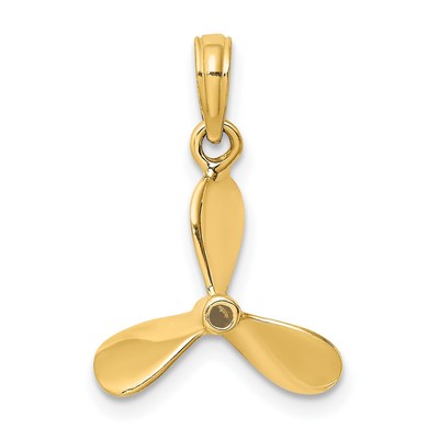 3D 3 Blätter Propeller Charm in echtem 14k Gelbgold