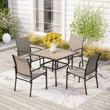 5Piece Patio Dining Set with Umbrella Hole Outdoor Table and Chairs for Backyard