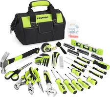 220 Piece Household Tool Set with 12" Wide Open Storage Tool Bag, Green