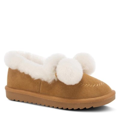 Flexus by Spring Step Cottontail Faux Fur Slippers Pom Pom Suede Slip-On, Size 9