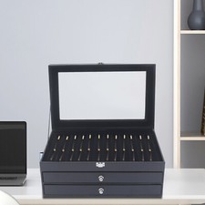 36-Slots Pen Display Box Leather Pen Display Case Fountain Pen Storage Box Black