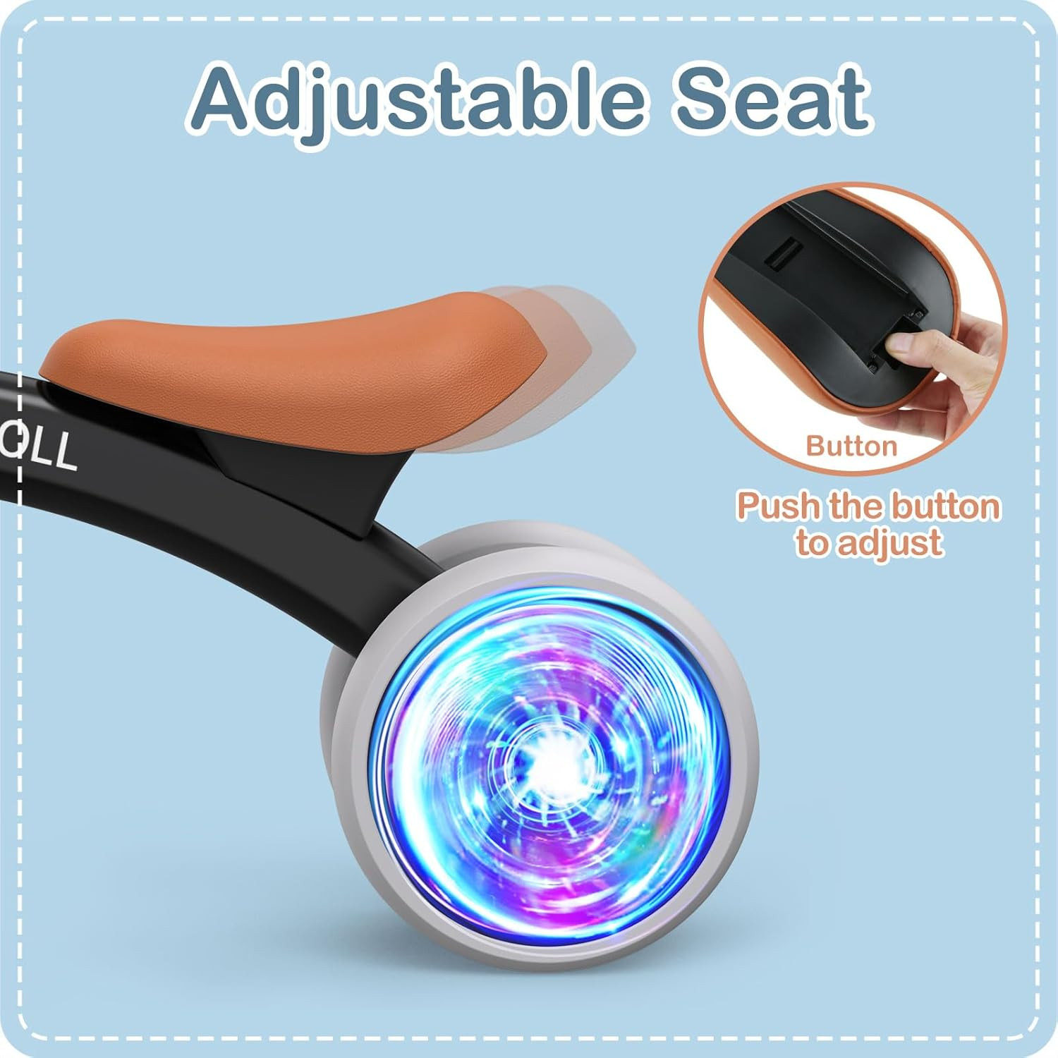 Colorful Lighting Baby Balance Bike for 1-2 Year Old Boys Girls, Adjustable Soft