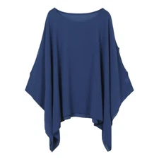 Womens Solid / Print Batwing Sleeve Top Chiffon Poncho Casual Loose Sheer Blouse