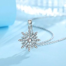 Snowflake Pendant Necklace, Intricate Silver w/ Crytsal Highlights